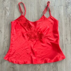 Elegant Red Satin Floral Embroidered Cami - y2k Glossy Lingerie Style Tank